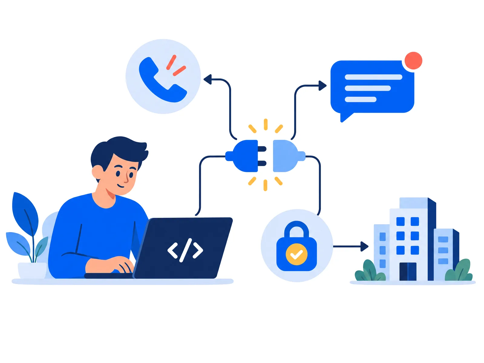A developer connecting calling, messaging and verification APIs