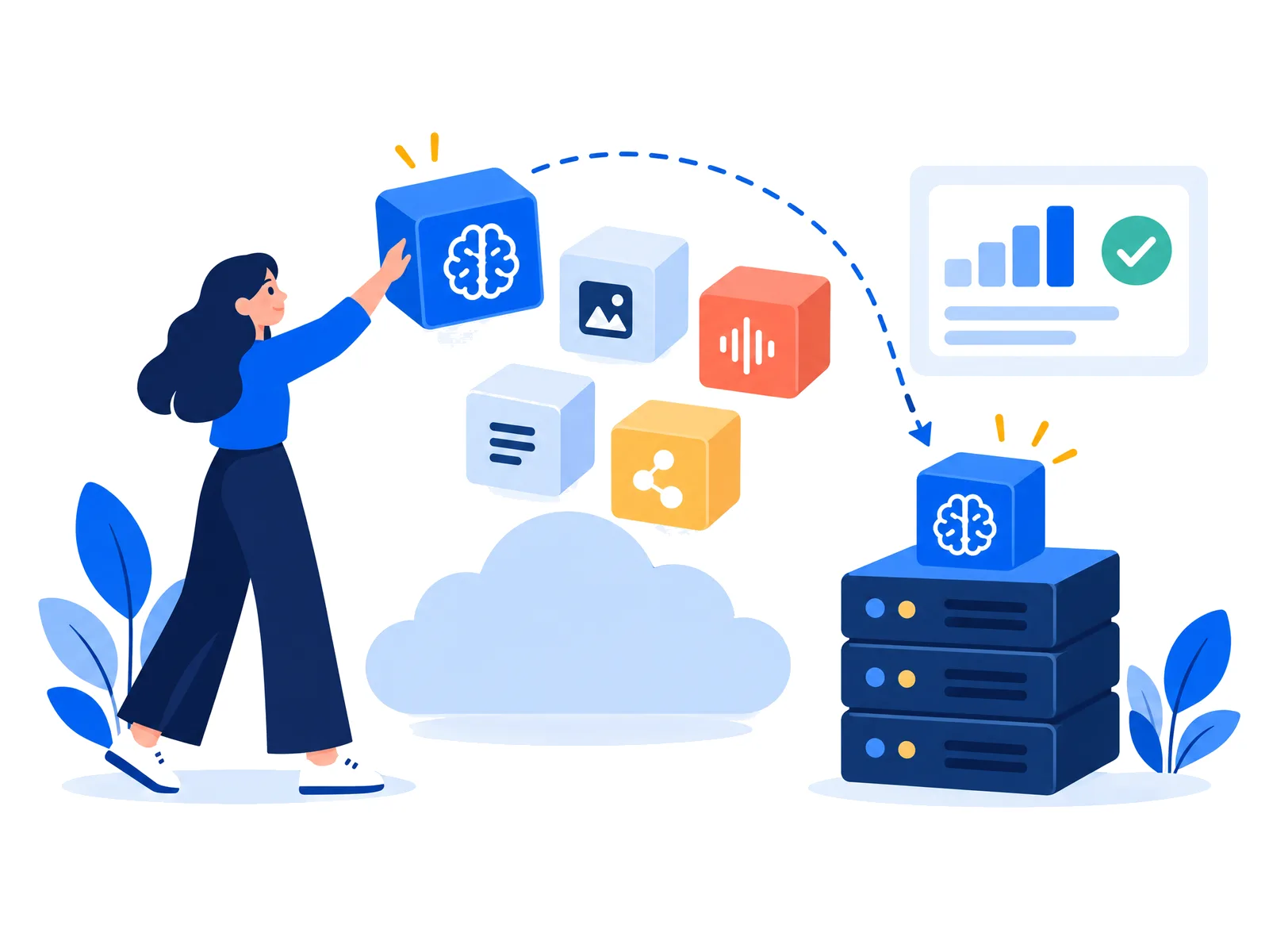 A woman choosing AI models from a catalog and deploying them to a server