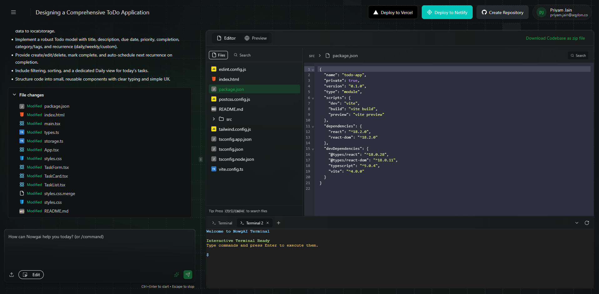 Complete Code Generation - ToDo Application